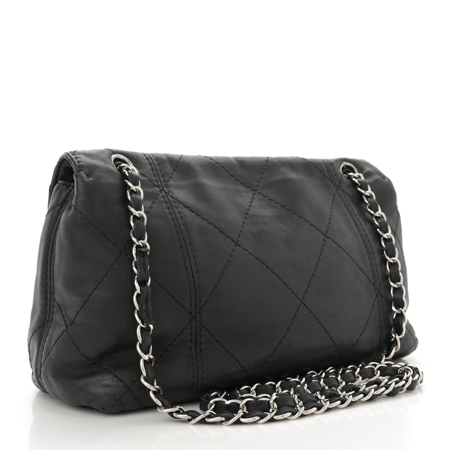 Lambskin Quilted Large Soft Touch Flap Black