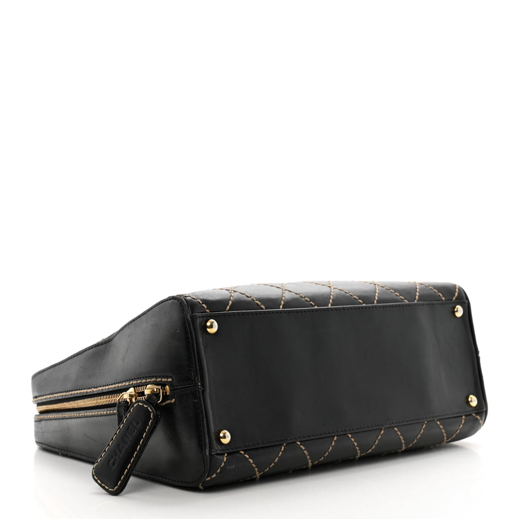Calfskin Wild Stitch Vertical Top Handle Bag Black