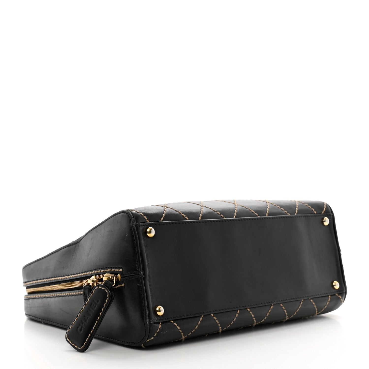Calfskin Wild Stitch Vertical Top Handle Bag Black