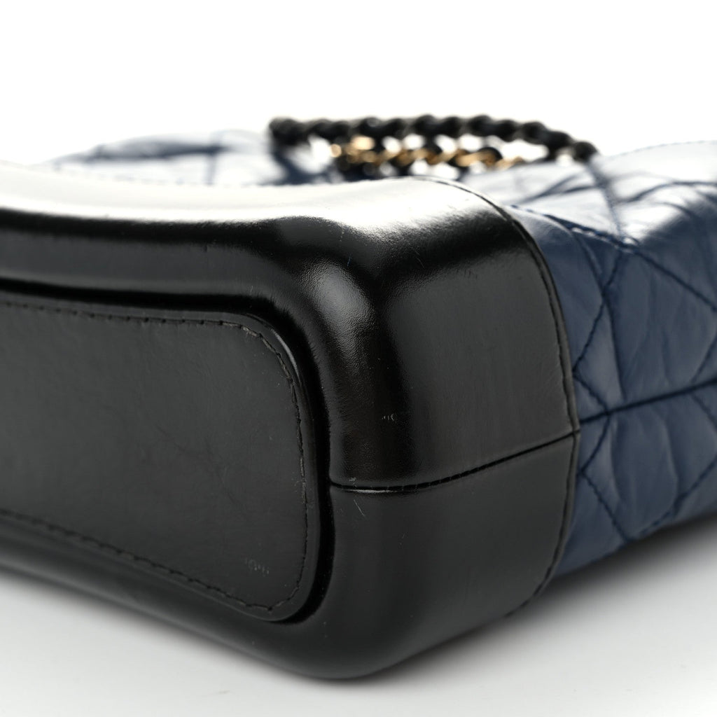Aged Calfskin Quilted Small Gabrielle Hobo Navy Black