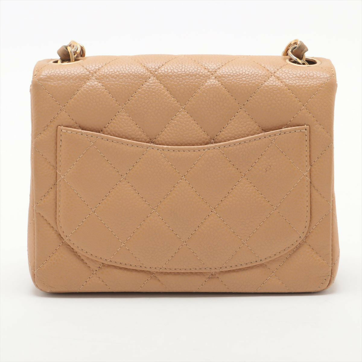 Chanel Vintage Beige Caviar Mini Classic Square Flap Shoulder Bag