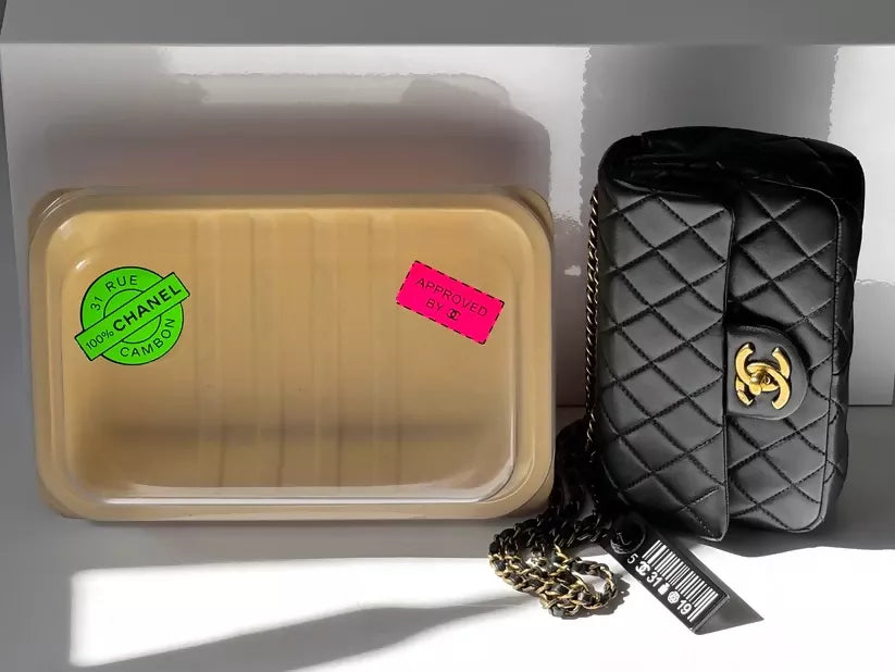 Chanel 2014 Black Lambskin Minaudière “Meat Package” Flap Bag