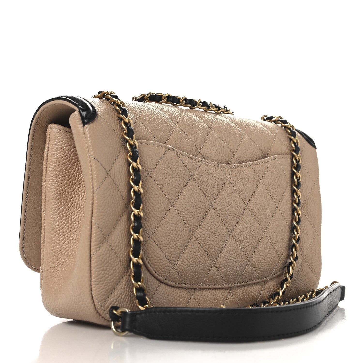 Caviar Quilted Small CC Filigree Flap Beige Black