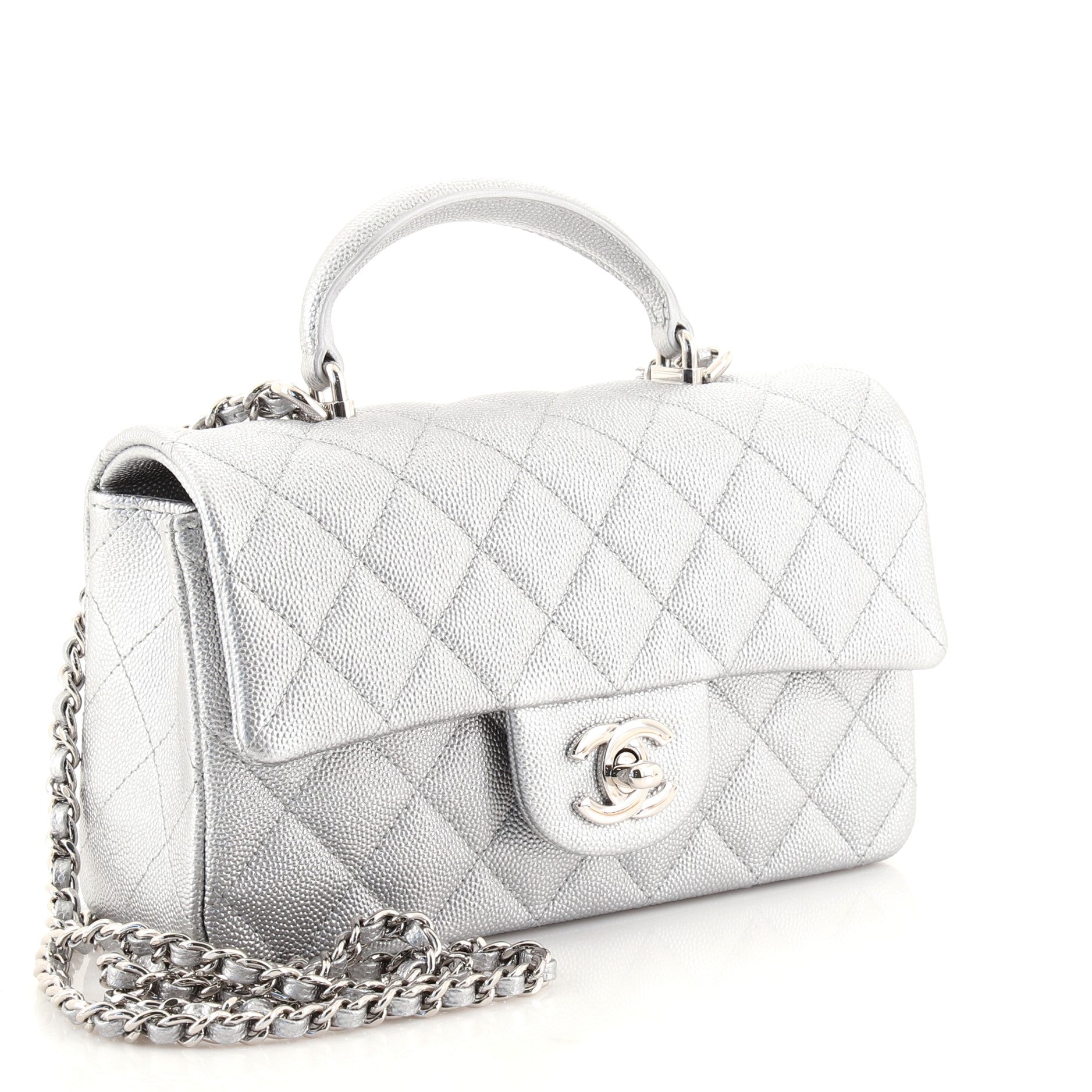 Classic Single Flap Top Handle Bag Quilted Caviar Mini