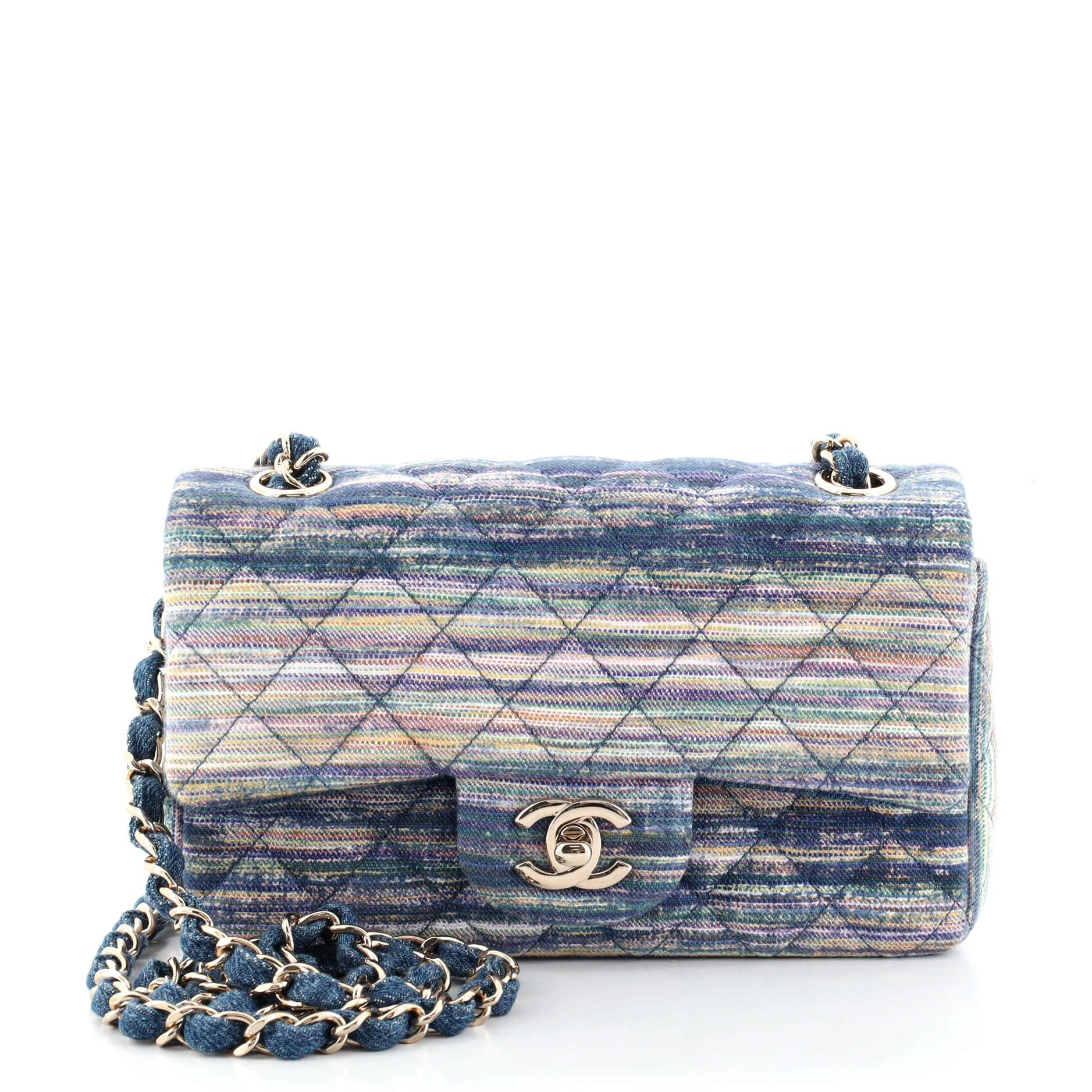 Classic Single Flap Bag Multicolor Quilted Denim Mini