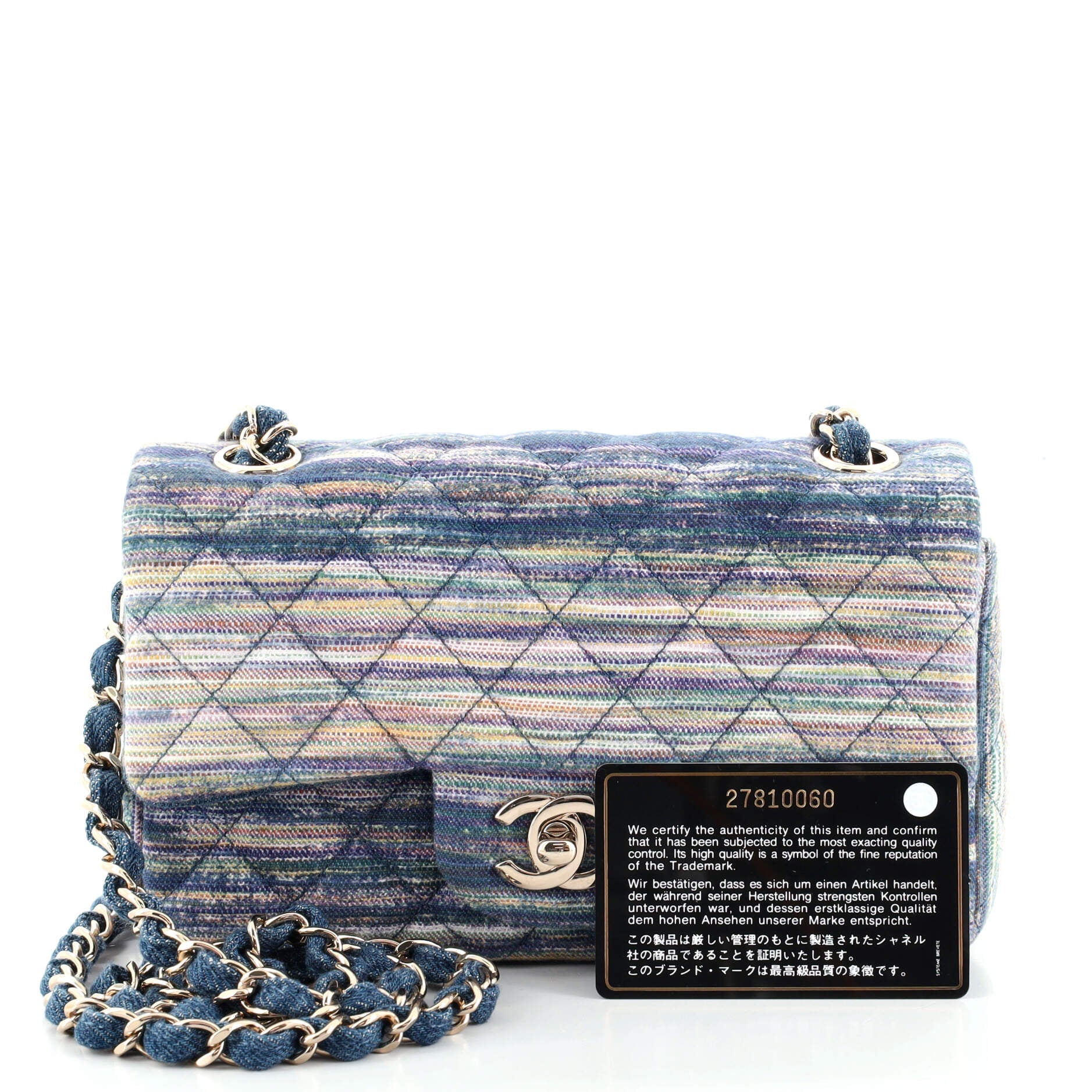 Classic Single Flap Bag Multicolor Quilted Denim Mini