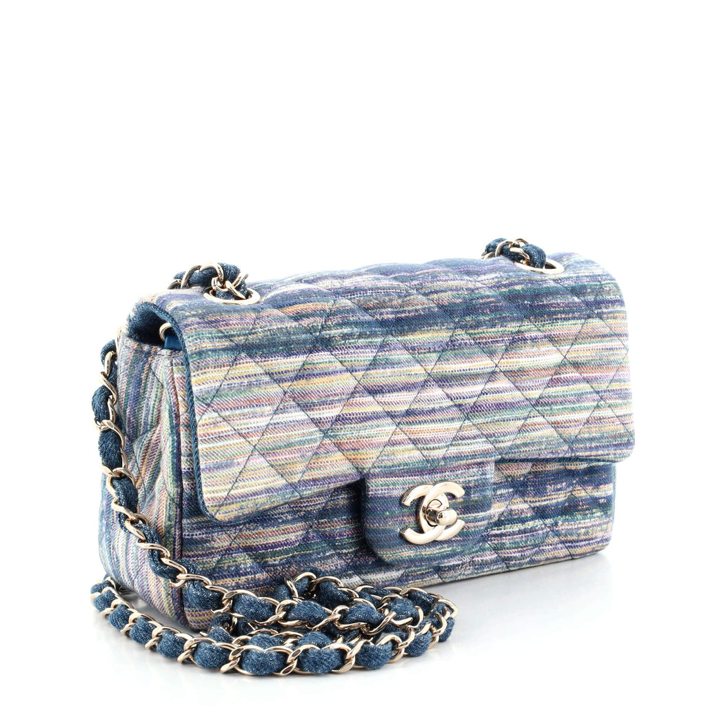 Classic Single Flap Bag Multicolor Quilted Denim Mini