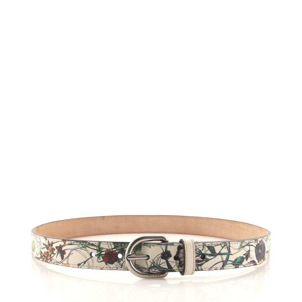 Buckle Belt Floral Printed Leather Thin 85