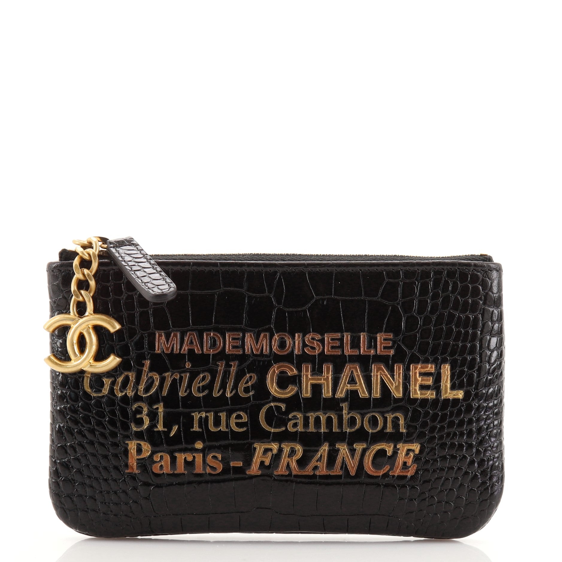 Signature O Case Pouch Printed Crocodile Embossed Leather Mini