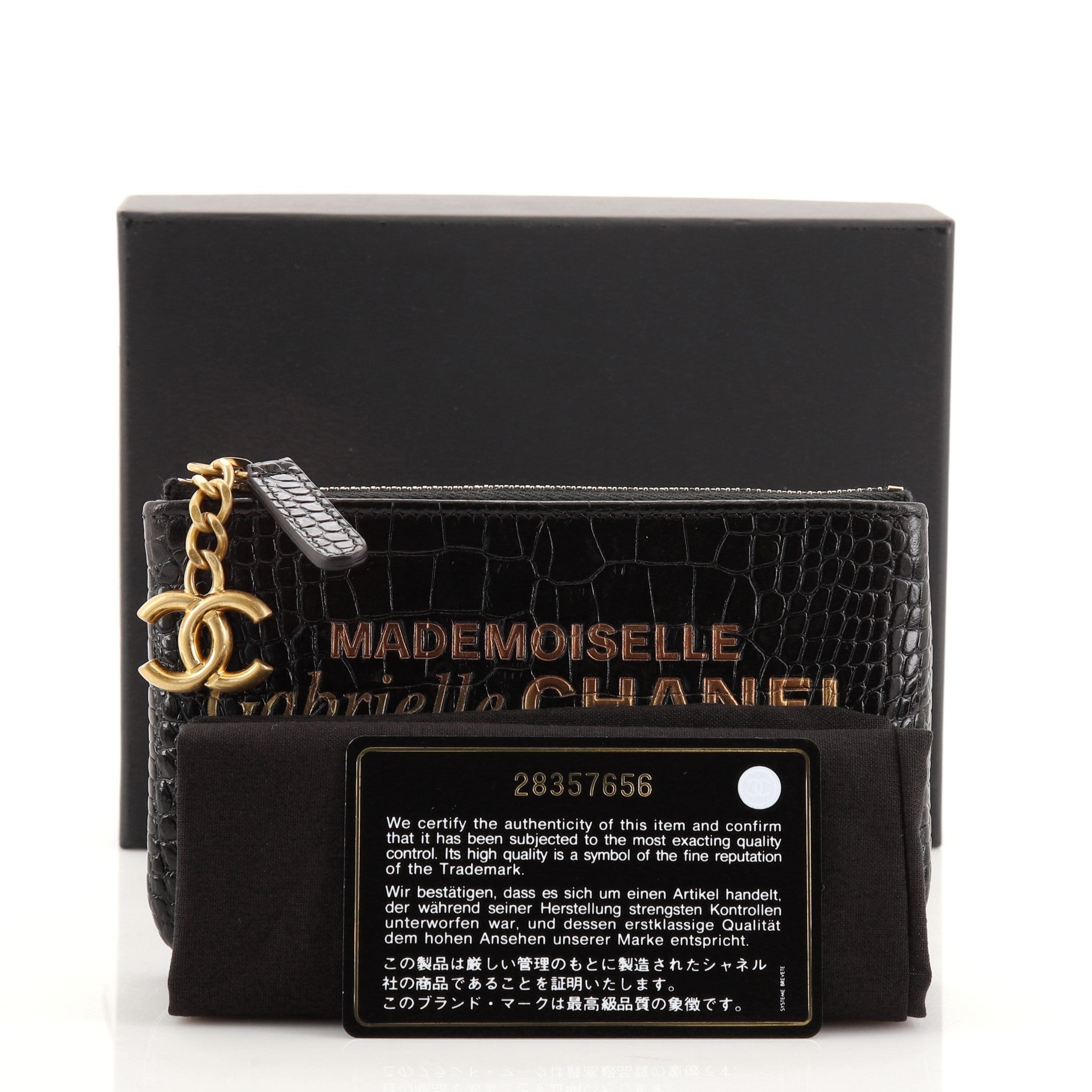 Signature O Case Pouch Printed Crocodile Embossed Leather Mini