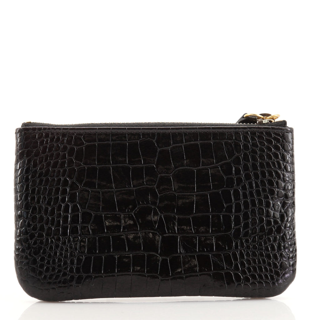 Signature O Case Pouch Printed Crocodile Embossed Leather Mini