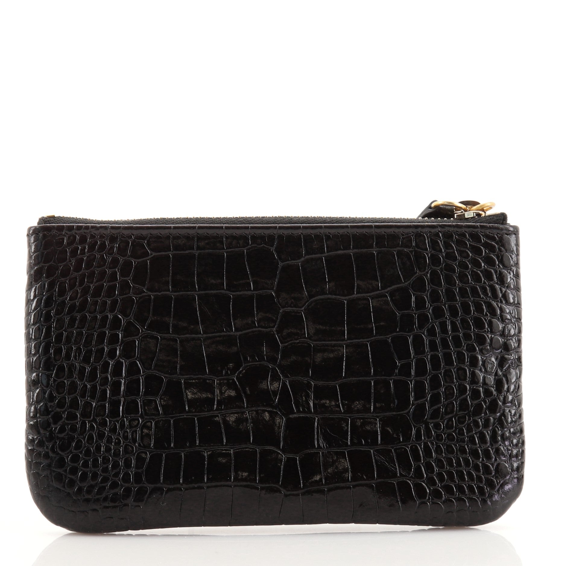 Signature O Case Pouch Printed Crocodile Embossed Leather Mini