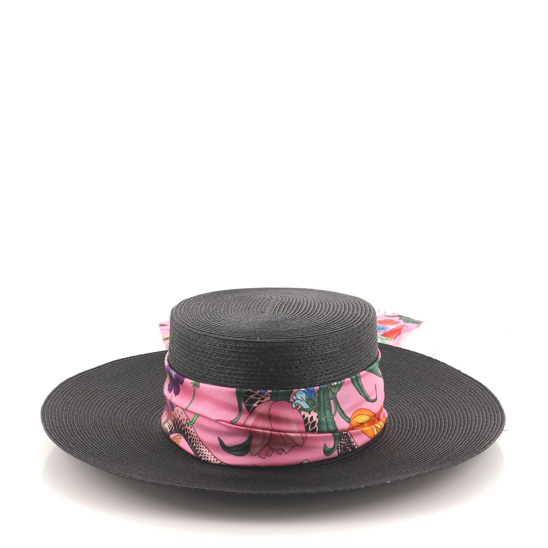 Papier Wide Brim Hat Straw with Scarf Ribbon Medium