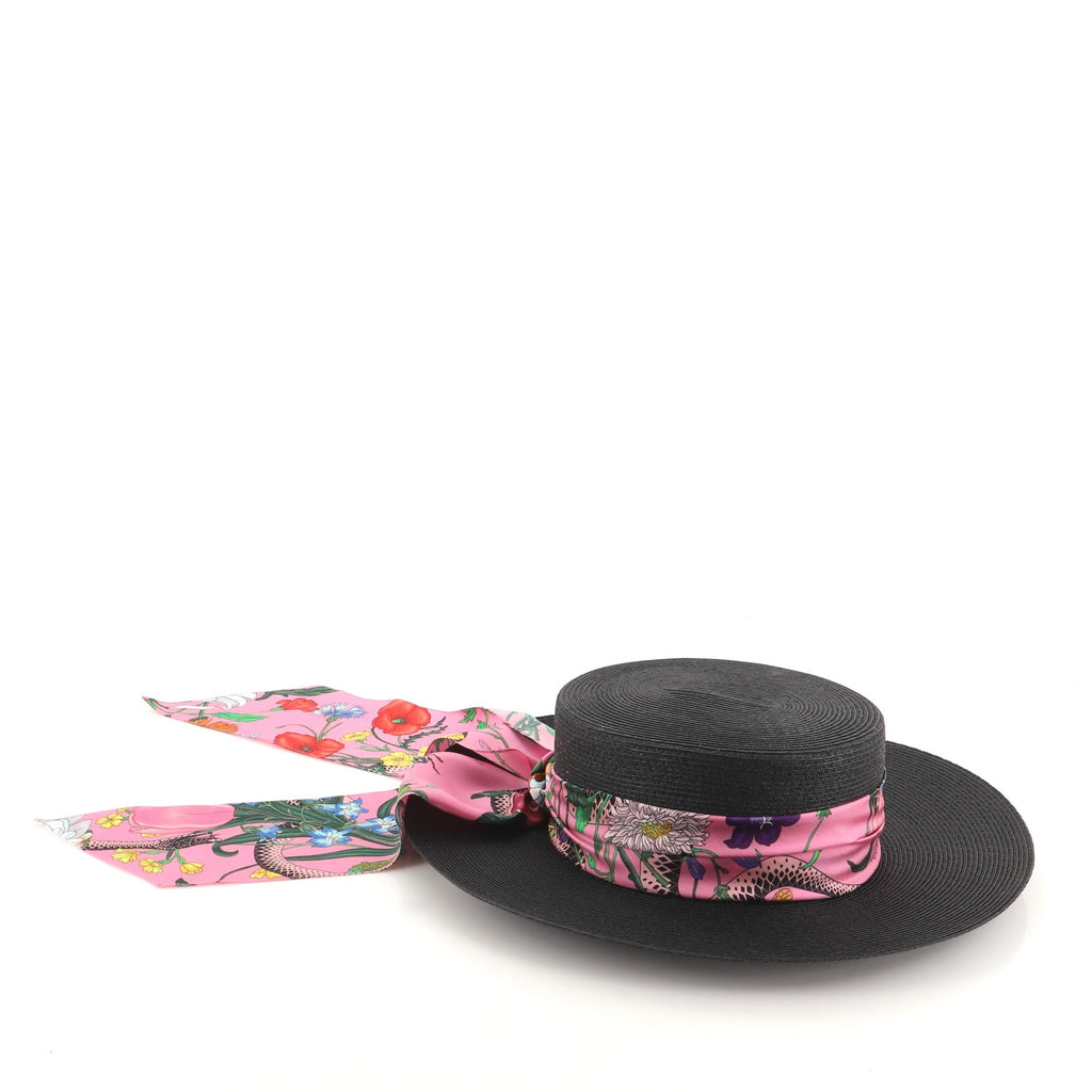 Papier Wide Brim Hat Straw with Scarf Ribbon Medium