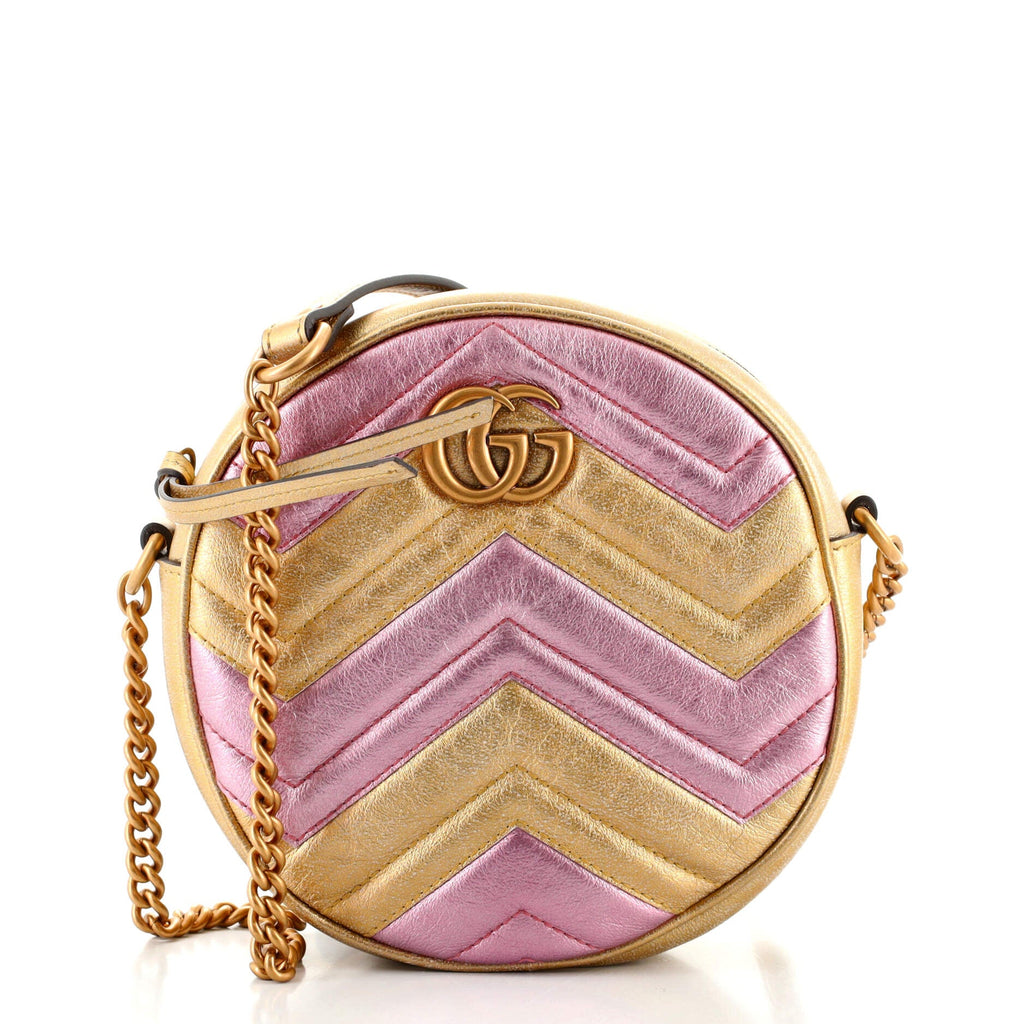 GG Marmont Round Shoulder Bag Matelasse Leather Mini
