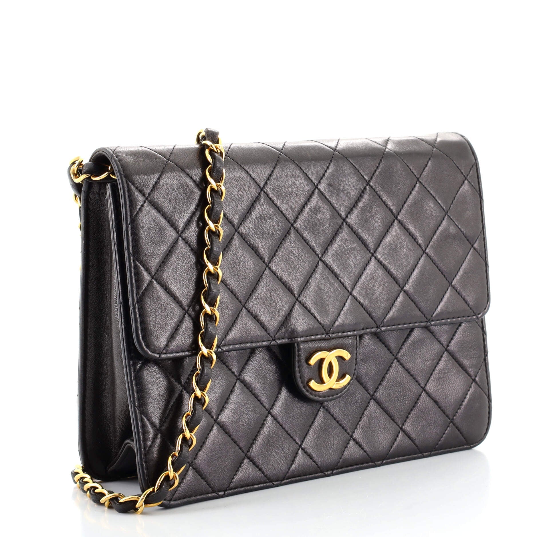 Vintage Clutch with Chain Quilted Leather Small
