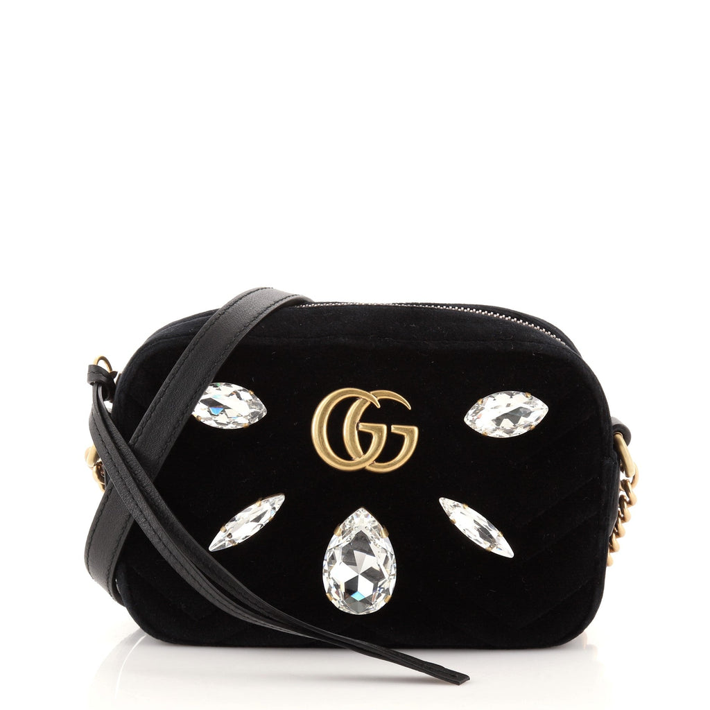 GG Marmont Shoulder Bag Crystal Embellished Matelasse Velvet Mini