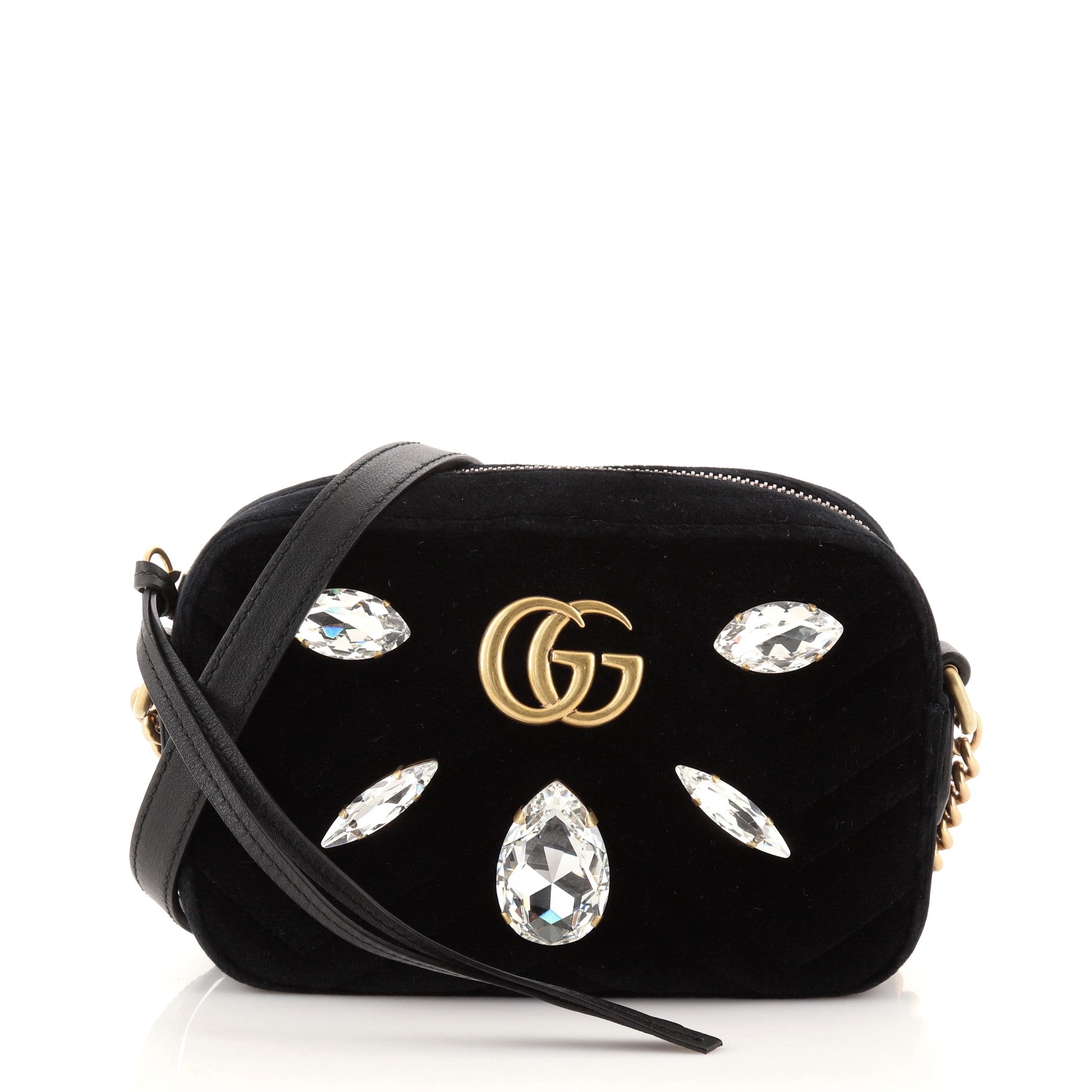 GG Marmont Shoulder Bag Crystal Embellished Matelasse Velvet Mini