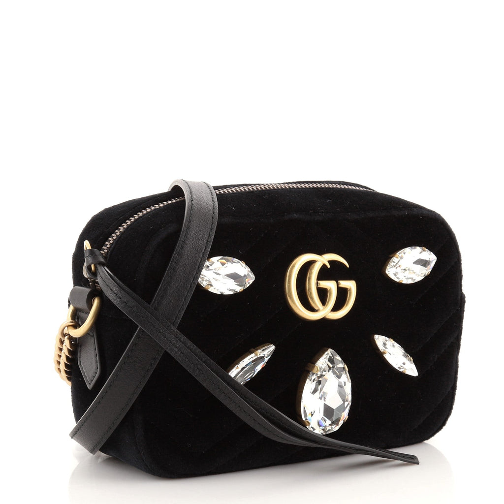 GG Marmont Shoulder Bag Crystal Embellished Matelasse Velvet Mini
