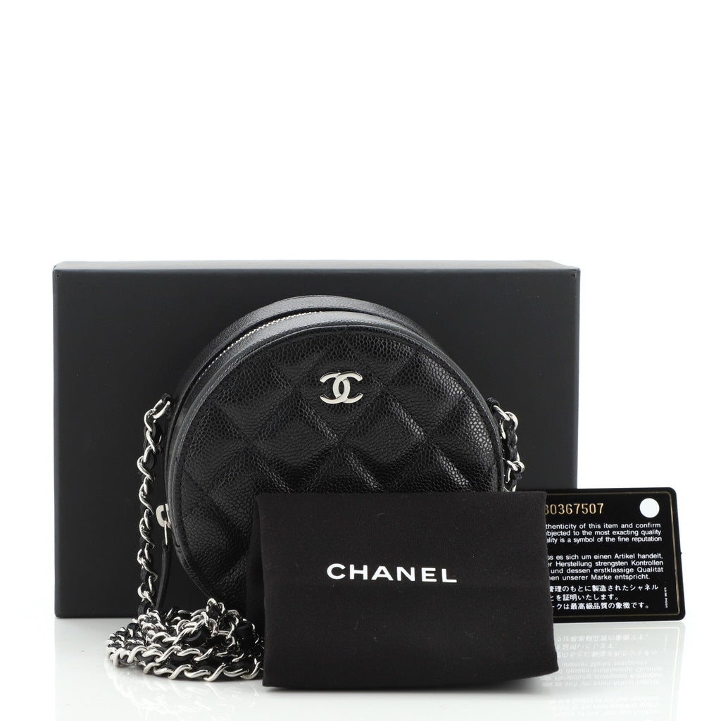 Round Clutch with Chain Quilted Caviar Mini