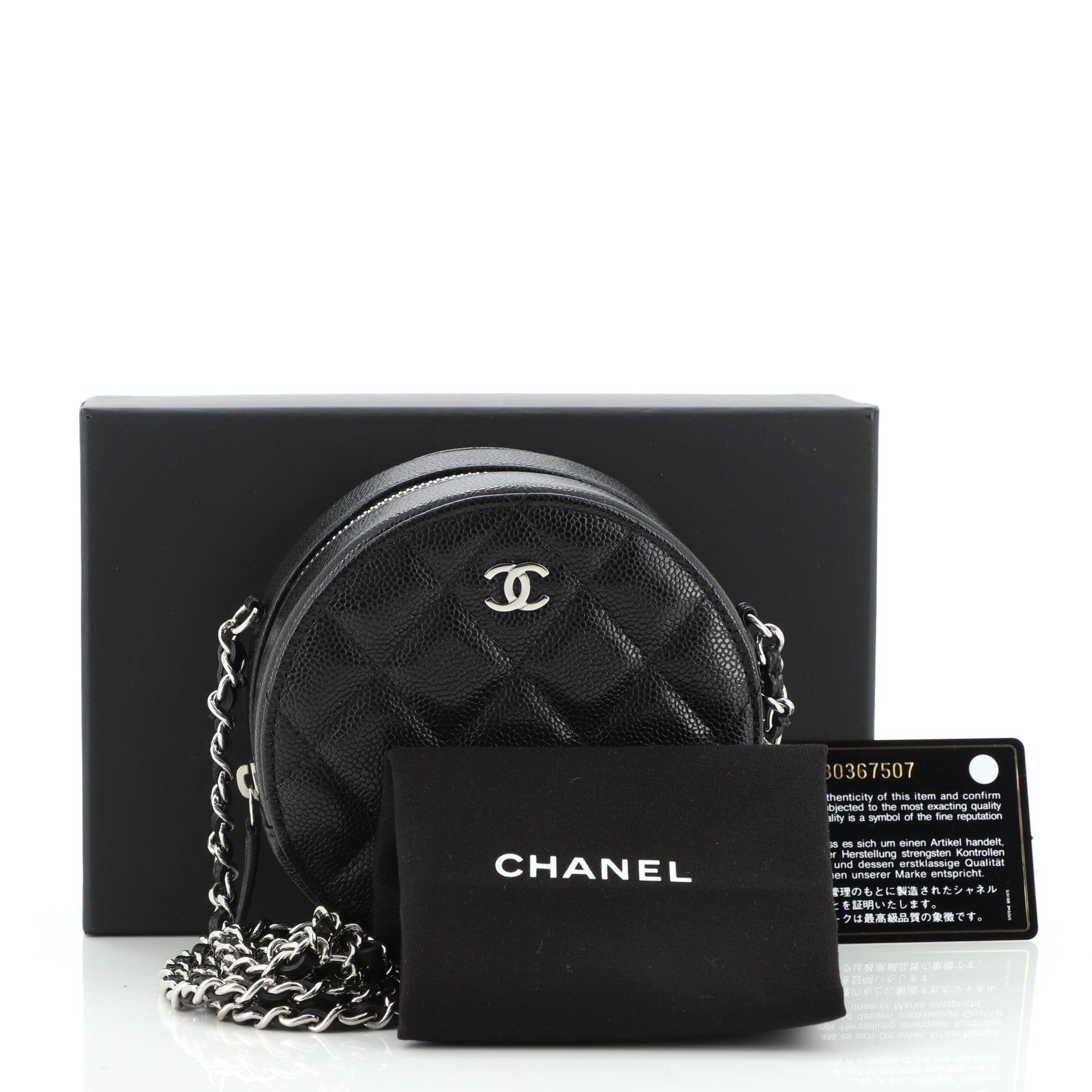 Round Clutch with Chain Quilted Caviar Mini