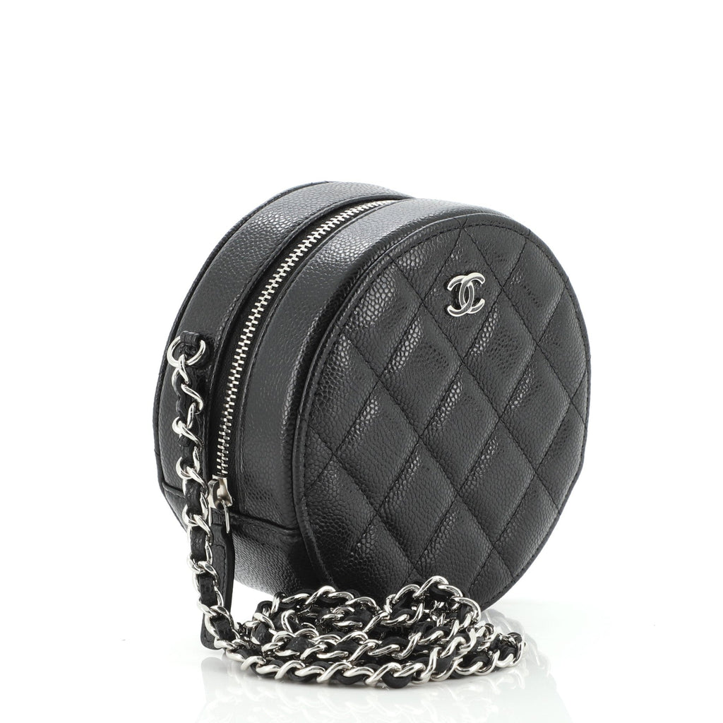Round Clutch with Chain Quilted Caviar Mini