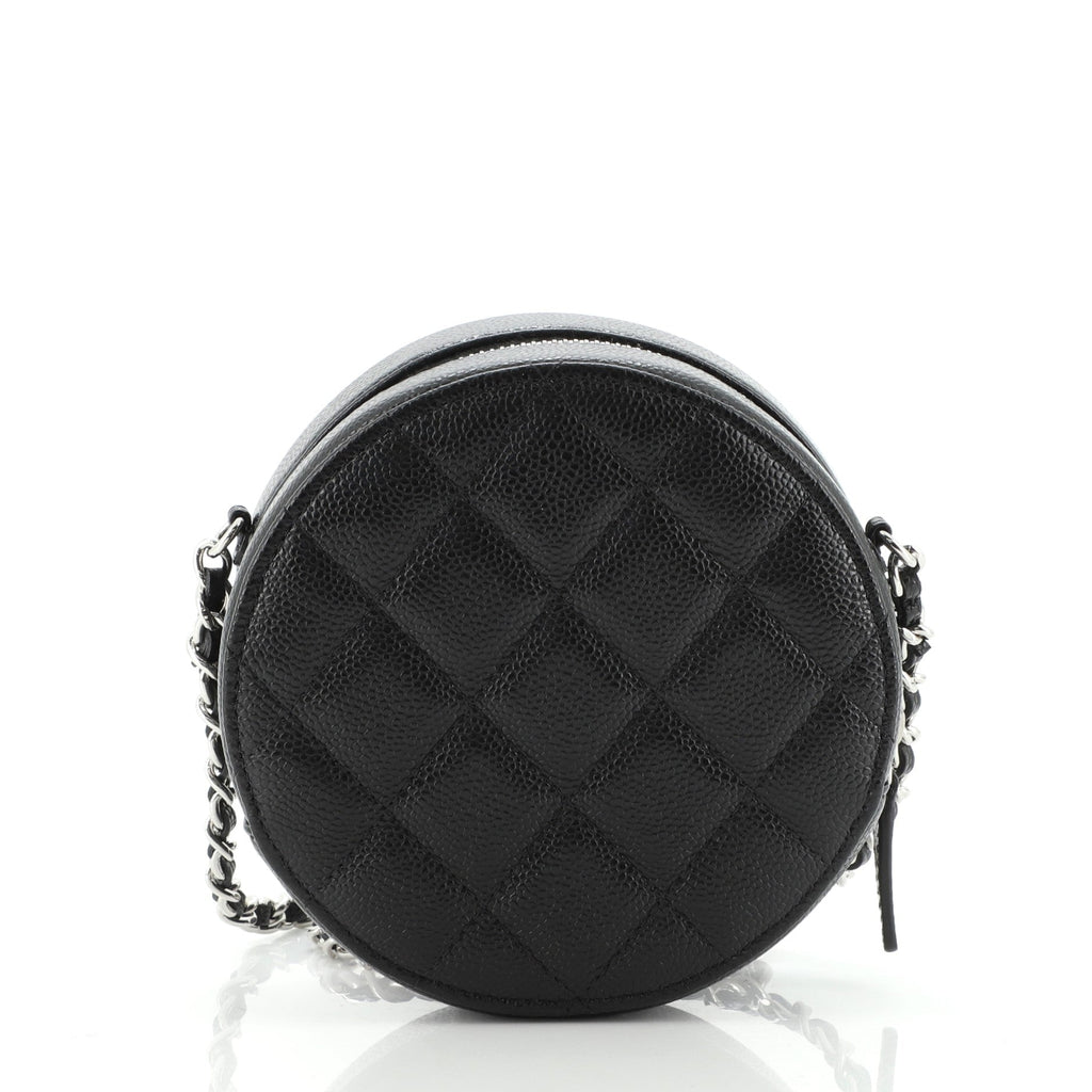Round Clutch with Chain Quilted Caviar Mini