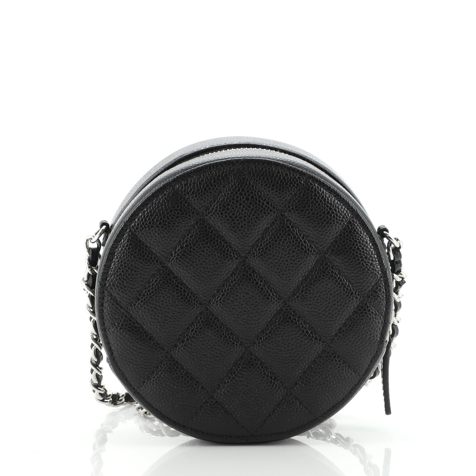 Round Clutch with Chain Quilted Caviar Mini