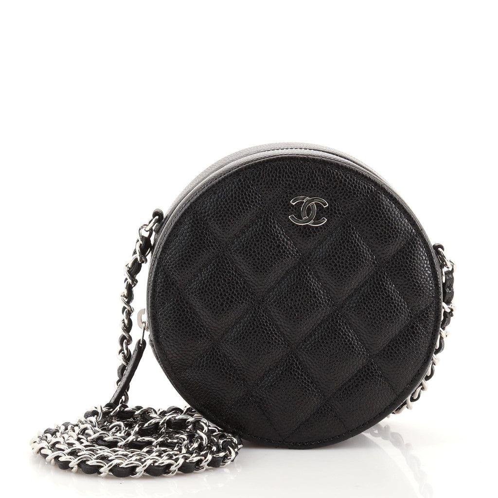 Round Clutch with Chain Quilted Caviar Mini