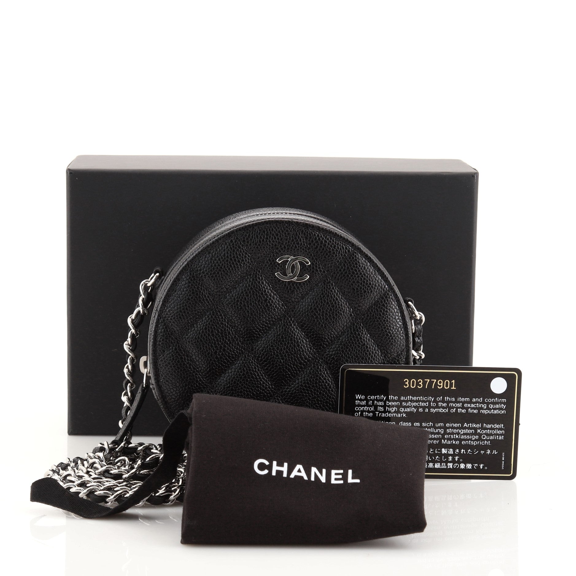 Round Clutch with Chain Quilted Caviar Mini