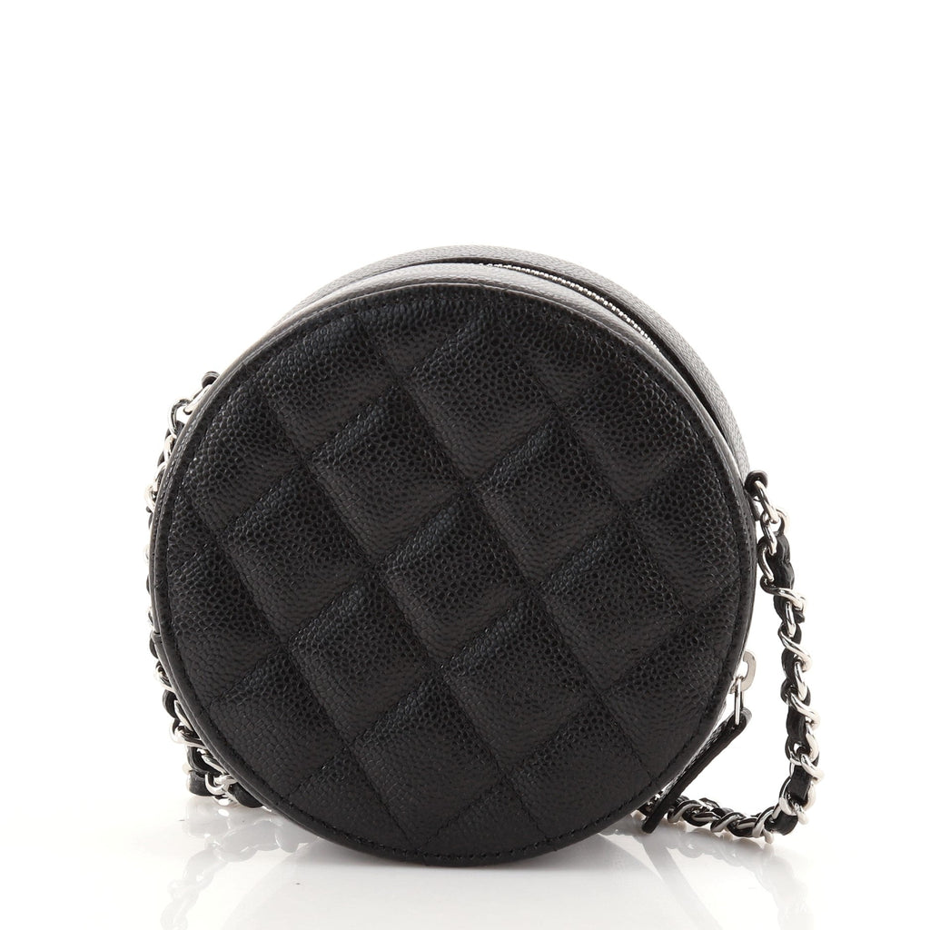 Round Clutch with Chain Quilted Caviar Mini