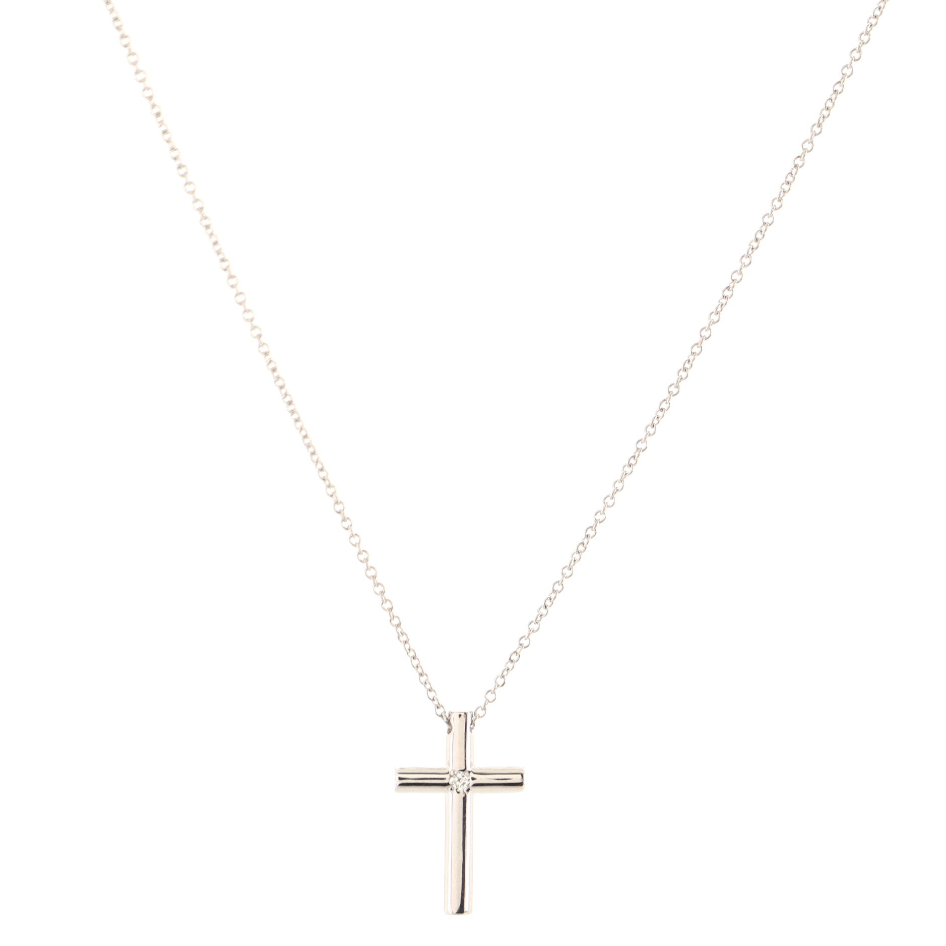 Cross Pendant Necklace 18K White Gold with Diamond