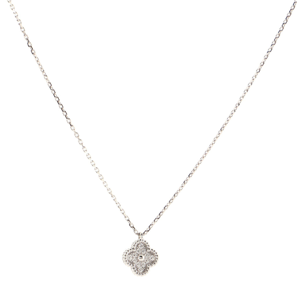 Sweet Alhambra Pendant Necklace 18K White Gold with Diamonds