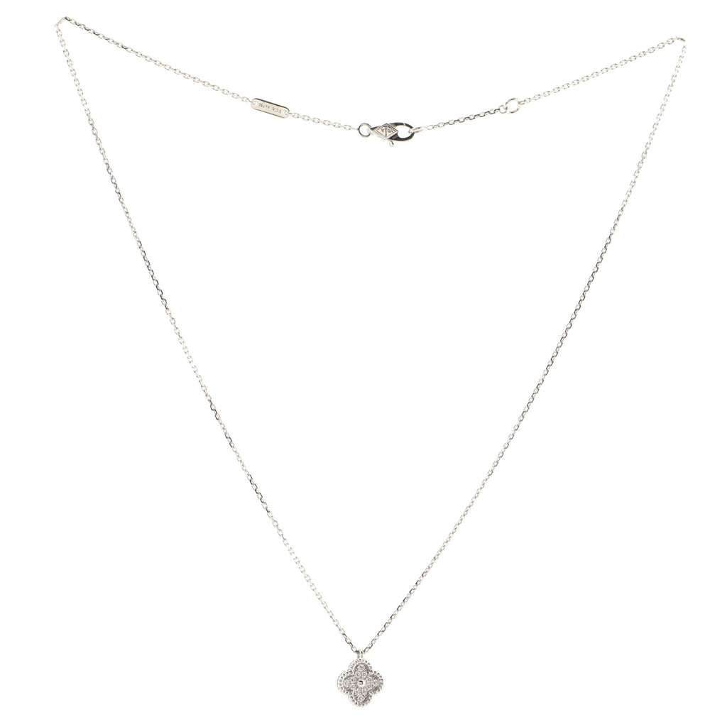 Sweet Alhambra Pendant Necklace 18K White Gold with Diamonds