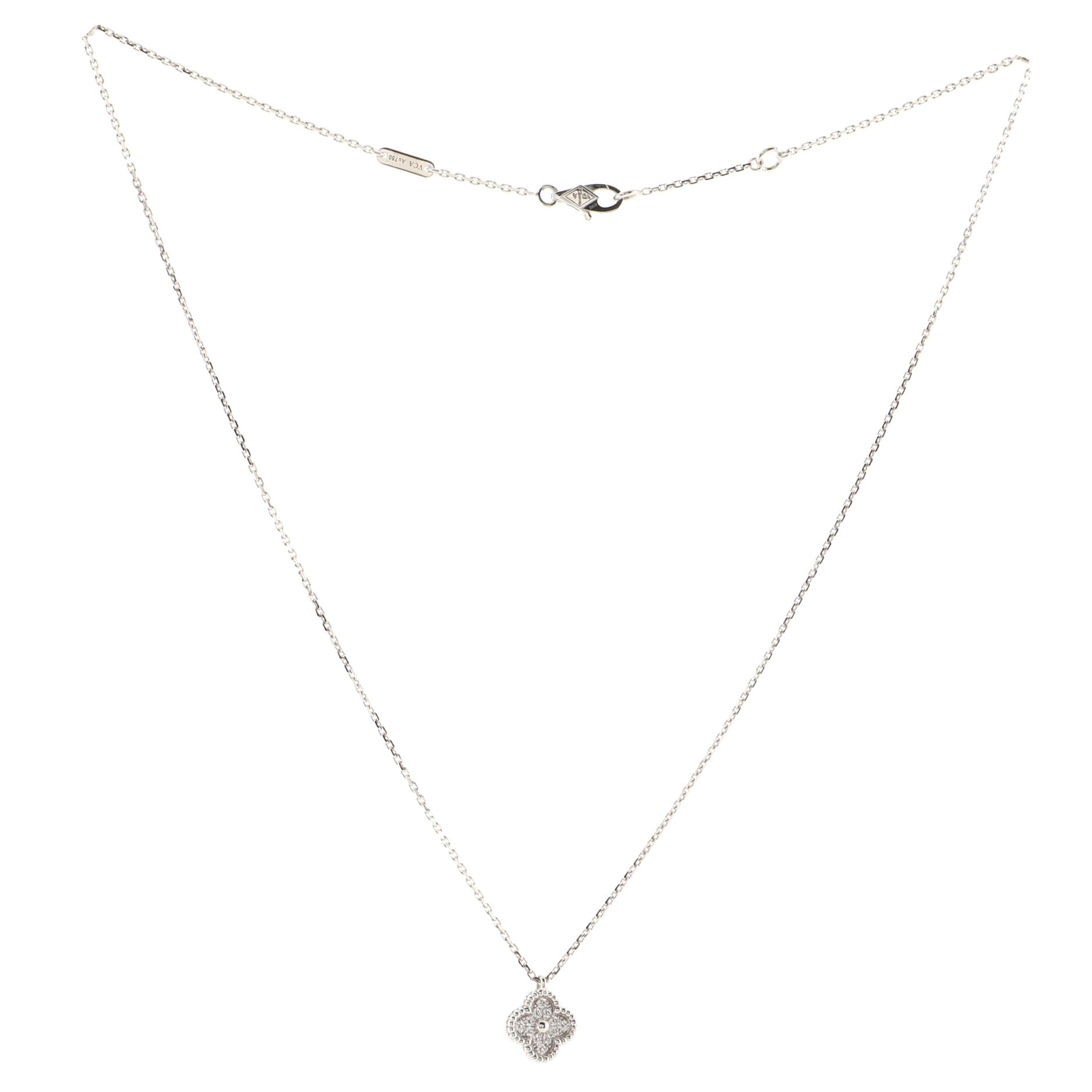 Sweet Alhambra Pendant Necklace 18K White Gold with Diamonds