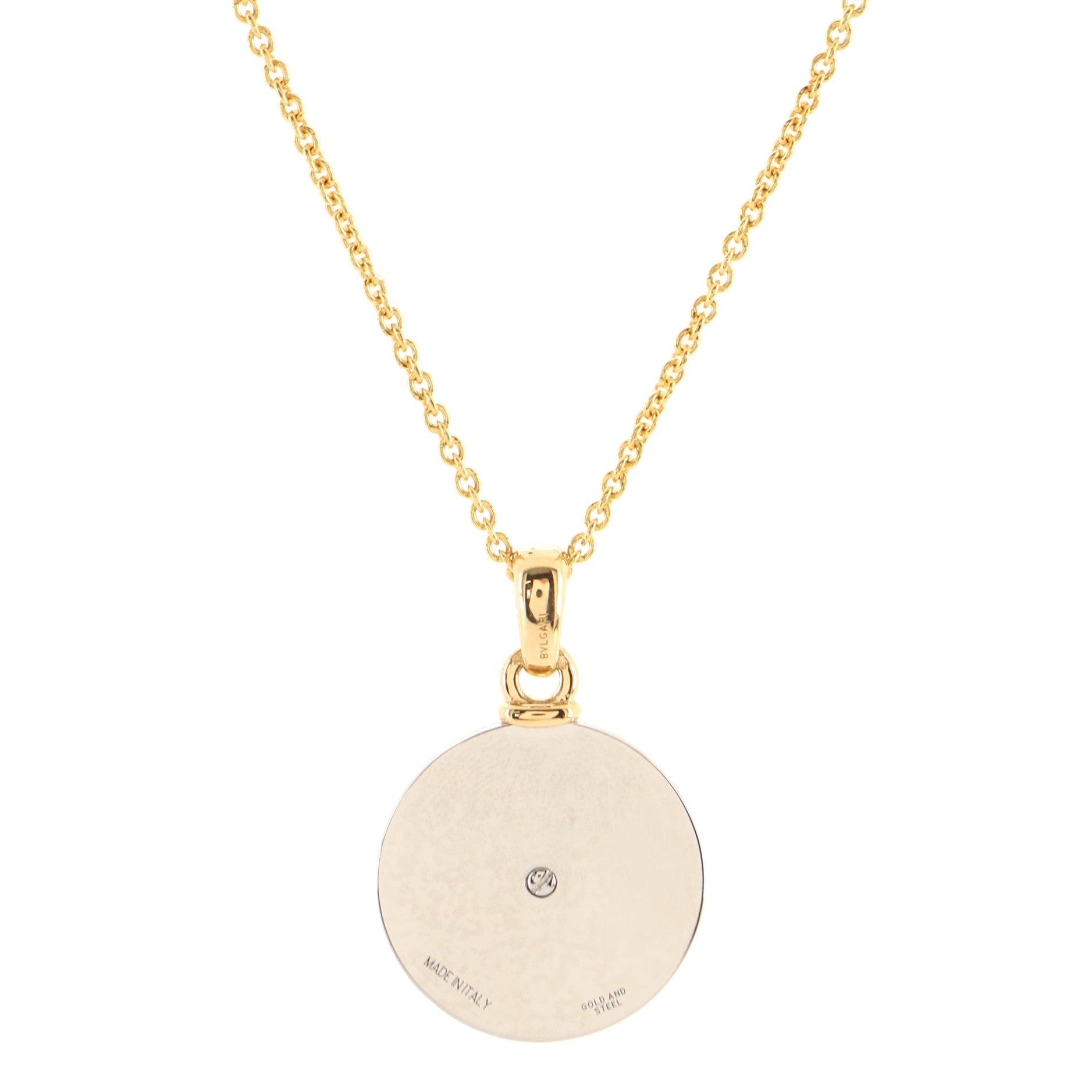 12 Months Horoscope Movable Round Pendant Necklace 18K Yellow Gold and Stainless Steel with Diamond