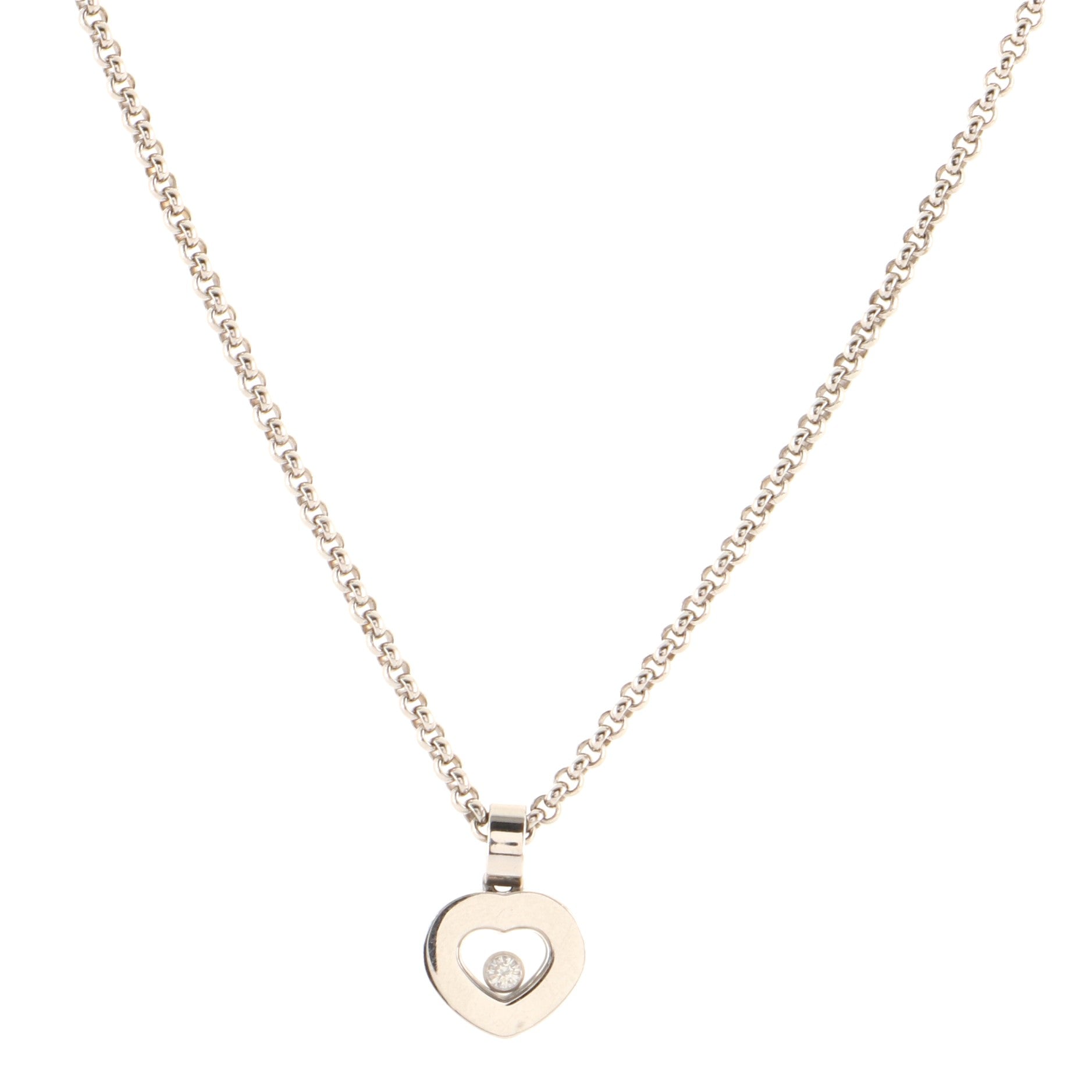 Happy Diamond Heart Pendant Necklace 18K White Gold with Floating Diamond