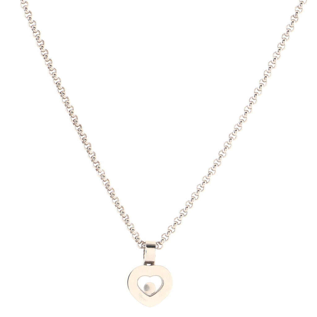Happy Diamond Heart Pendant Necklace 18K White Gold with Floating Diamond