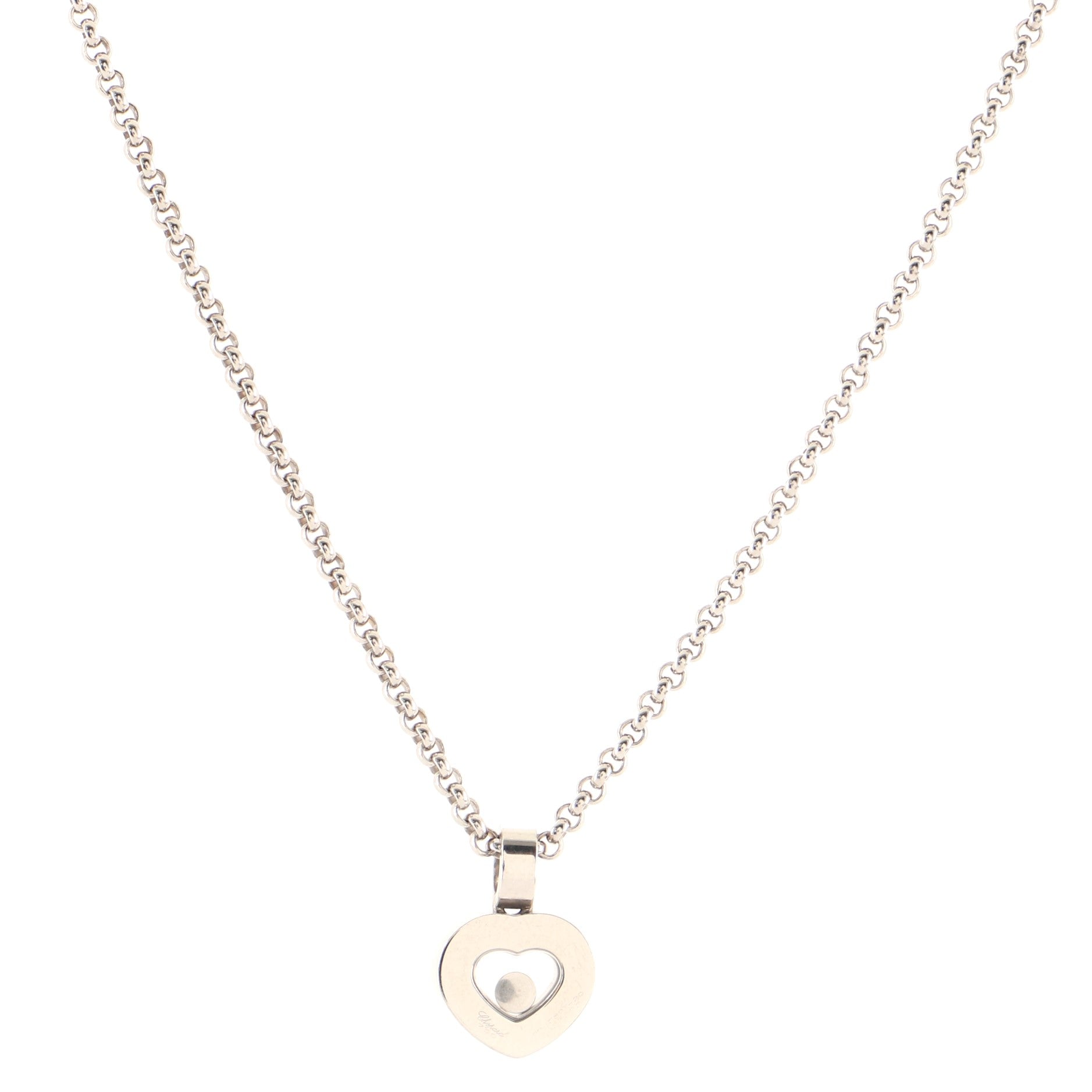 Happy Diamond Heart Pendant Necklace 18K White Gold with Floating Diamond