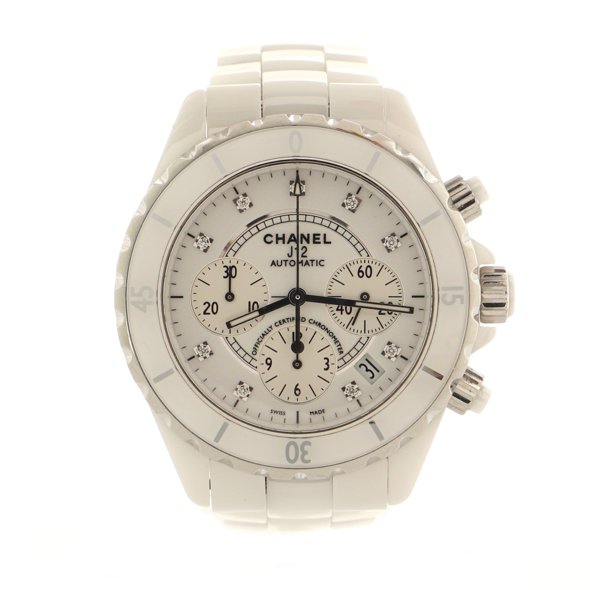 J12 Chronograph Automatic Watch Ceramic and Stainless Steel with Diamond Markers 41