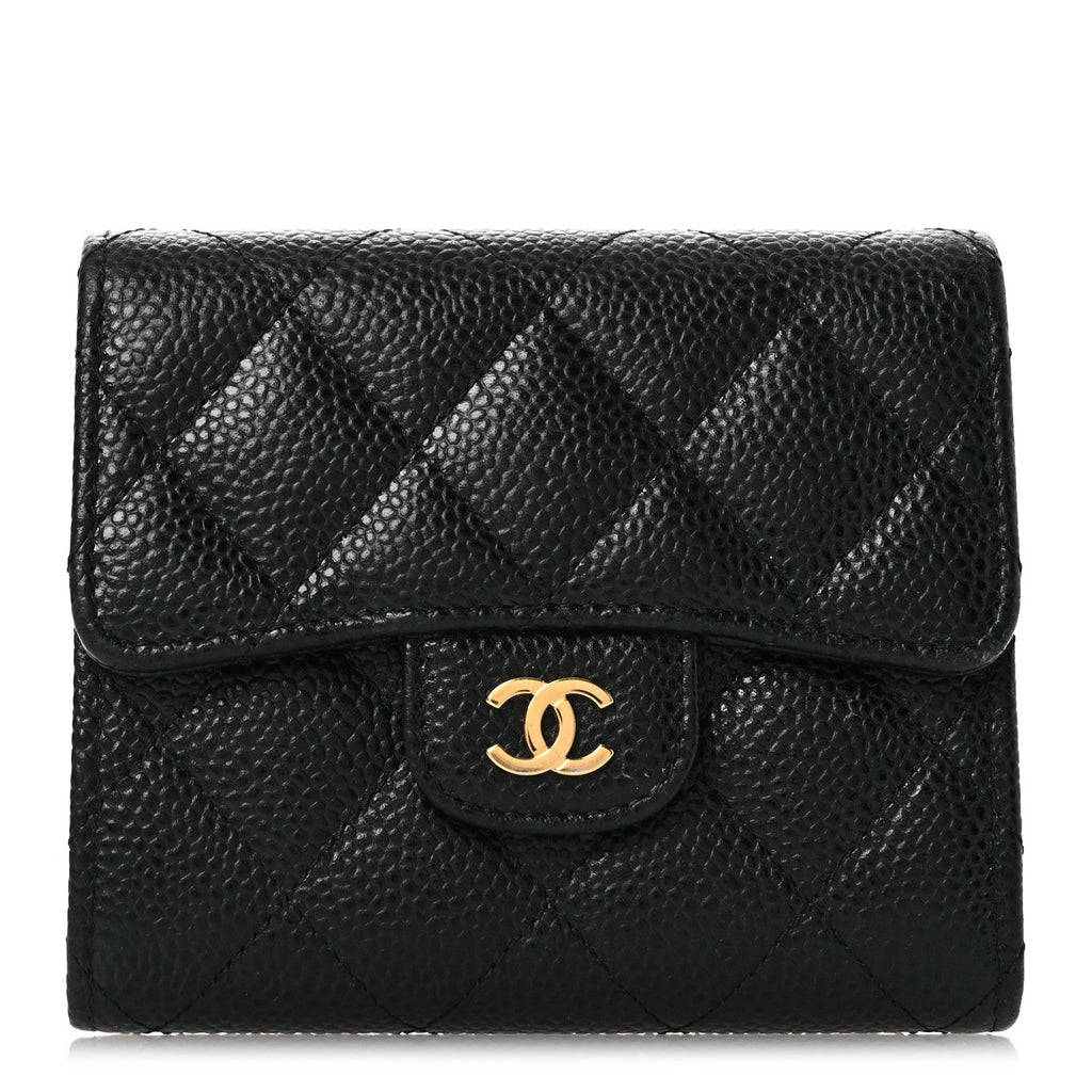 Caviar Quilted Compact Flap Wallet Black