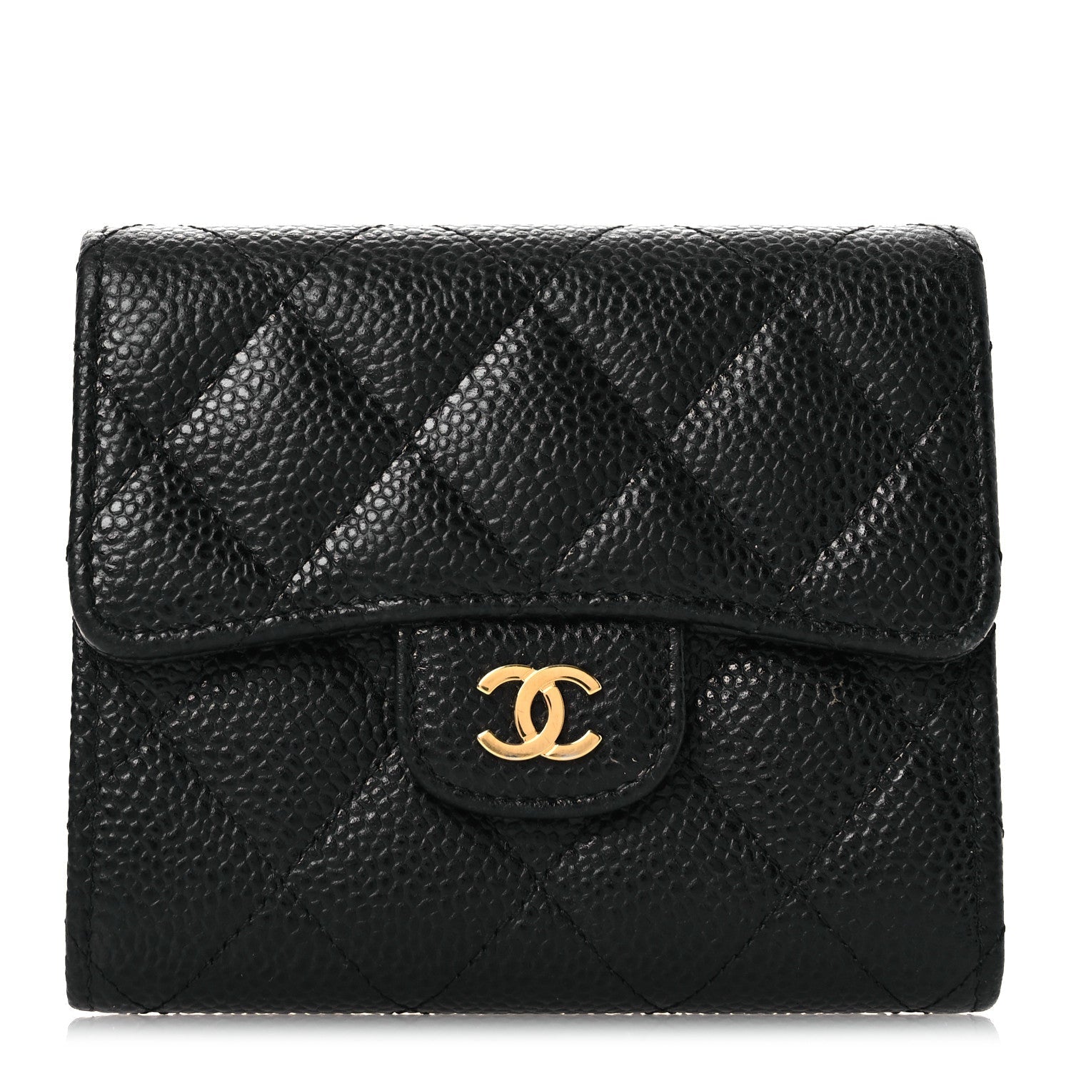 Caviar Quilted Compact Flap Wallet Black