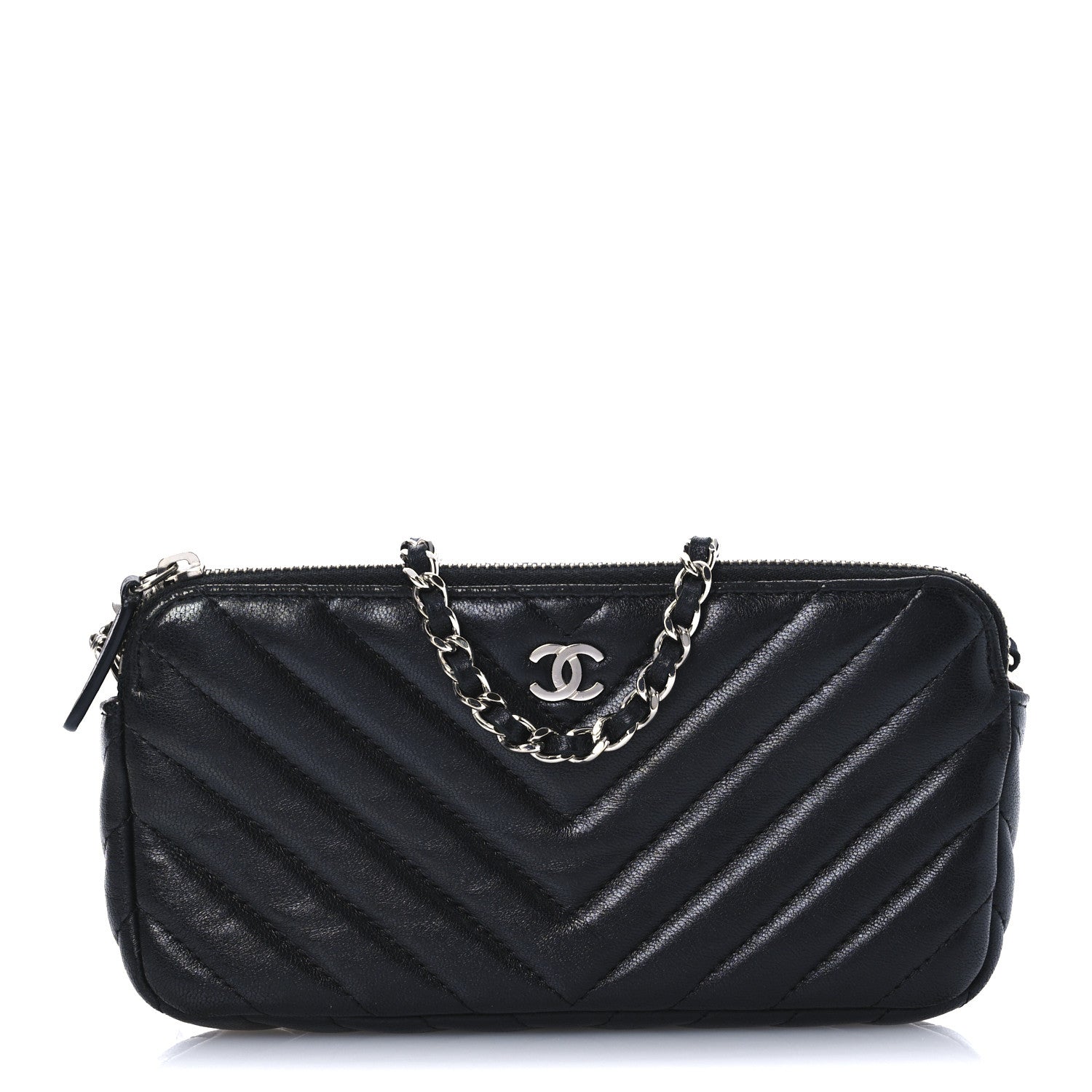 Lambskin Chevron Quilted Small Clutch With Chain Black