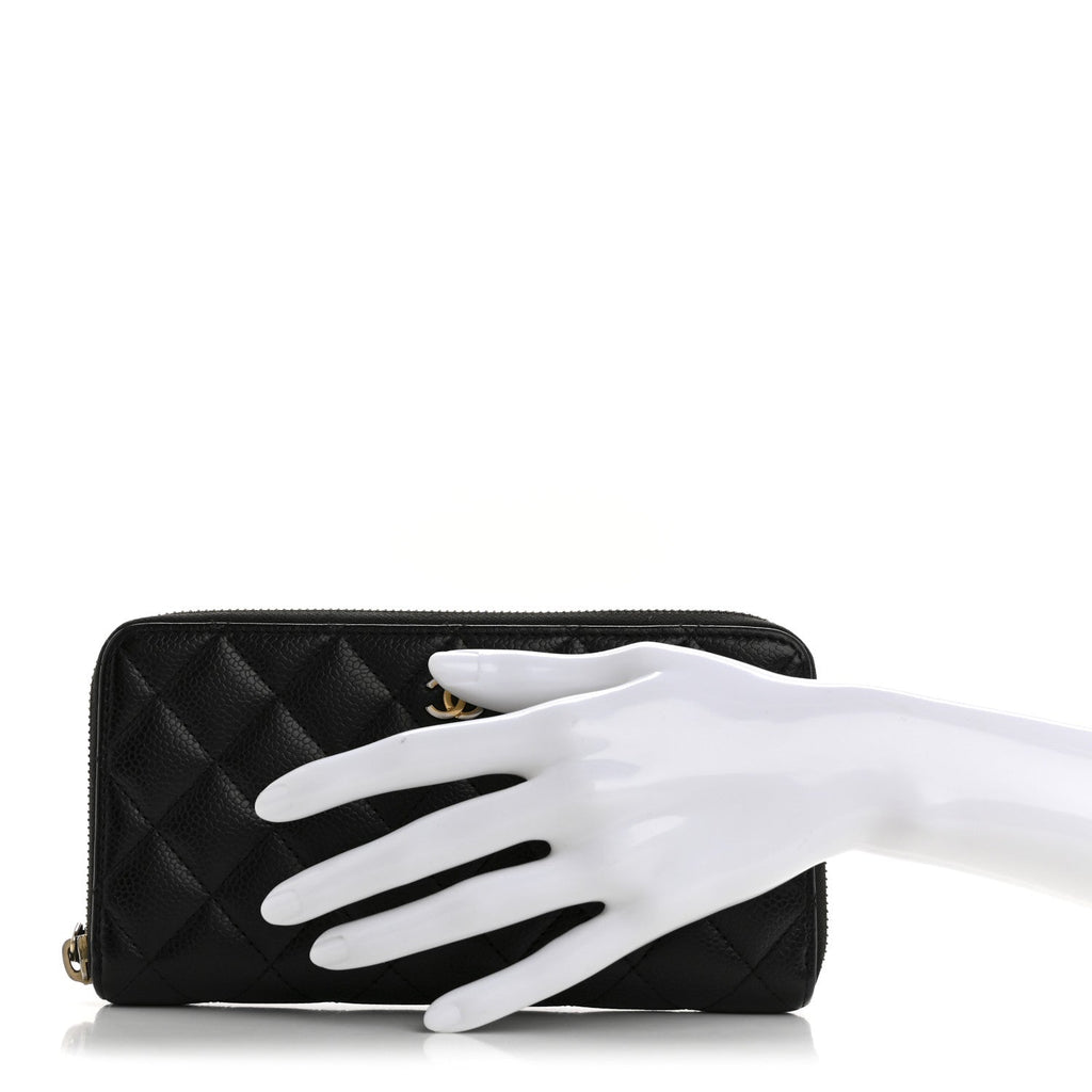 Caviar Quilted Large Gusset Zip Around Wallet Black