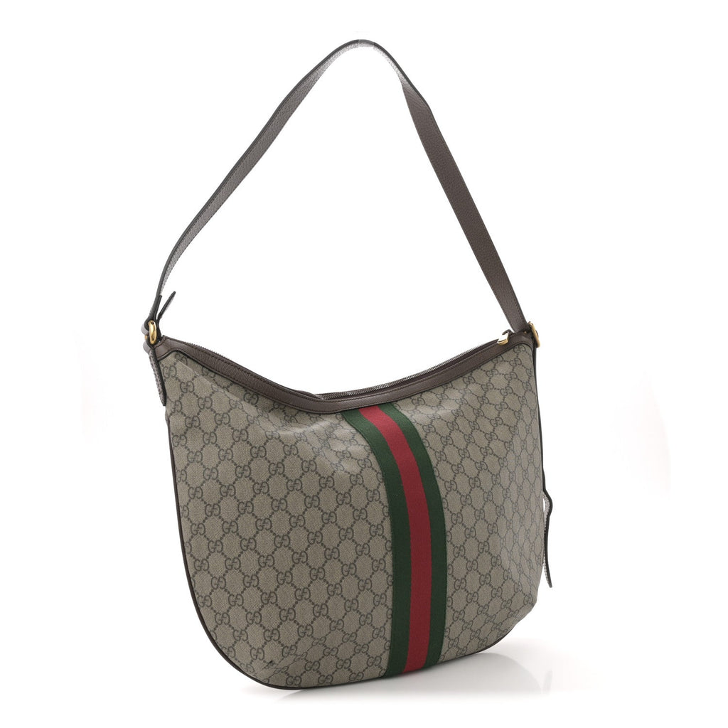 GG Supreme Monogram Web Ophidia Half Moon Hobo Brown