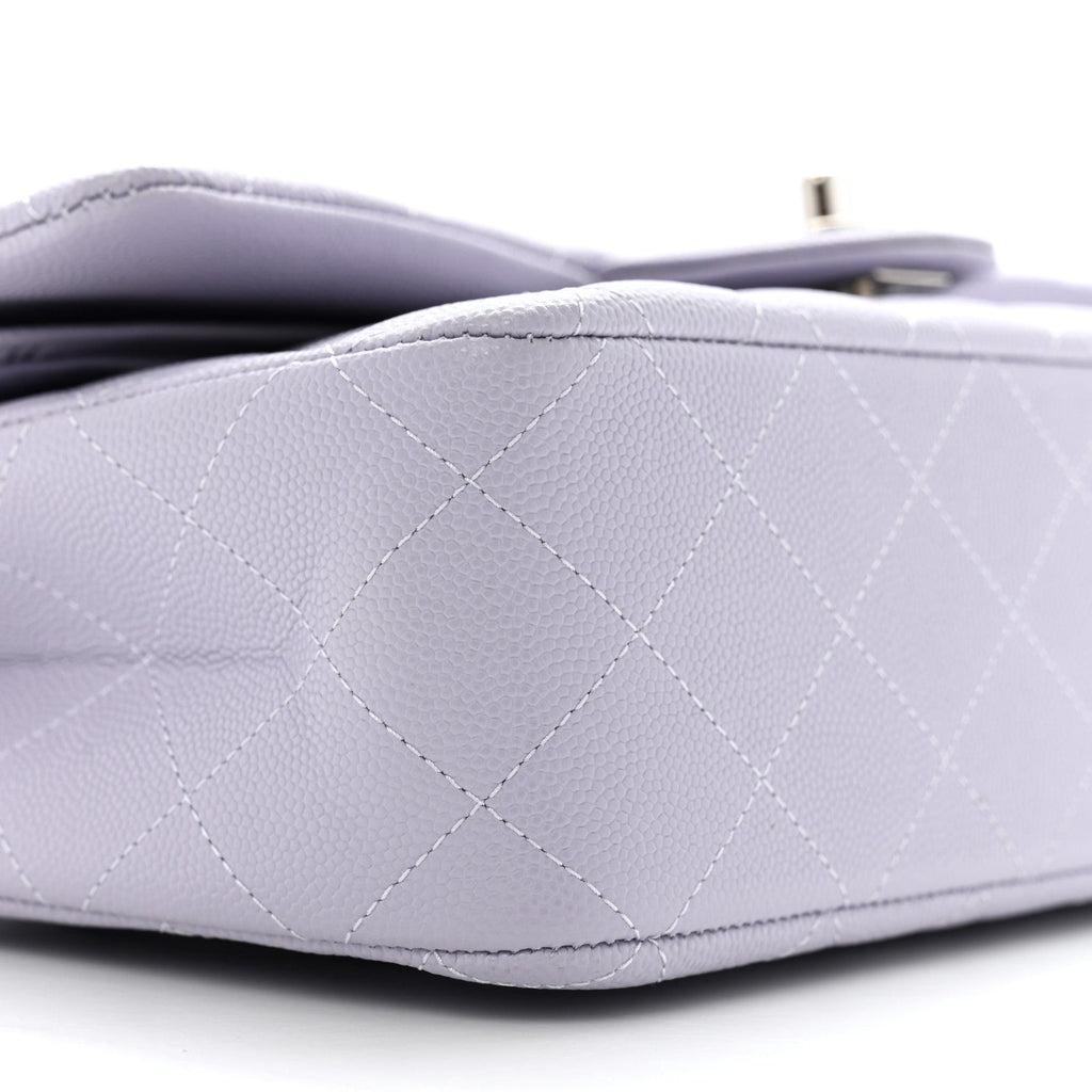 Caviar Quilted Medium Double Flap Light Purple