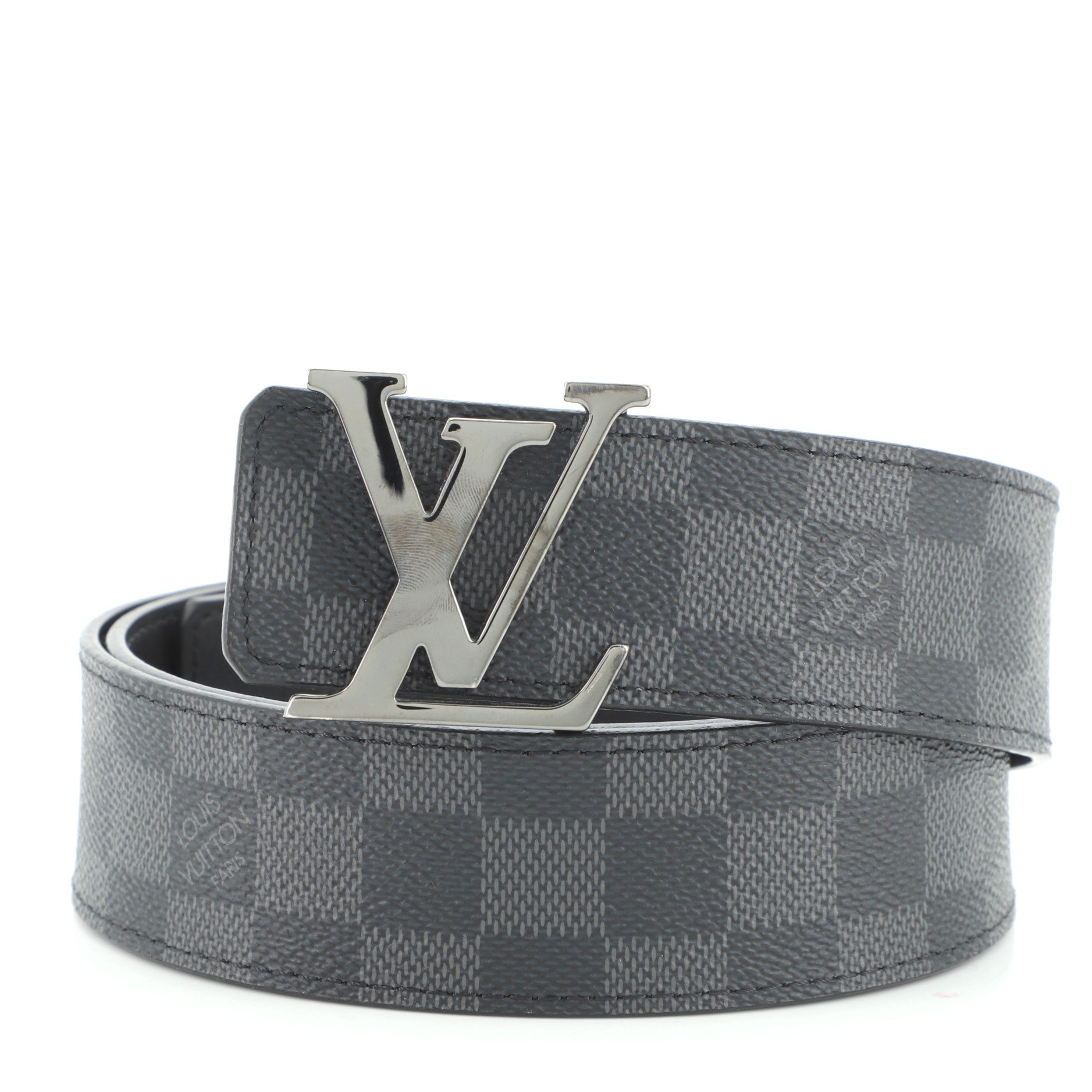 LV Initiales Reversible Belt Damier Graphite and Leather Wide 95