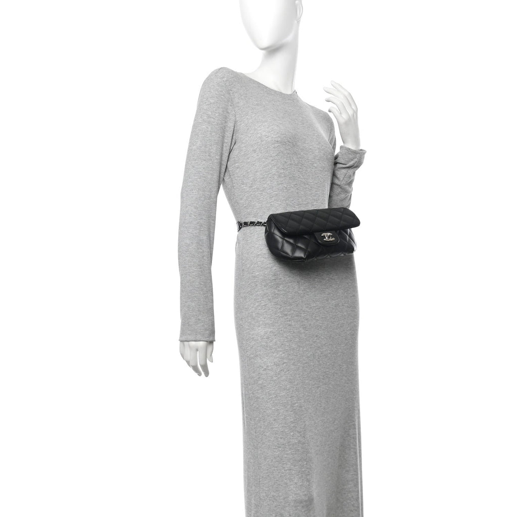 Calfskin Quilted CC Uniform Flap Belt Bag Black