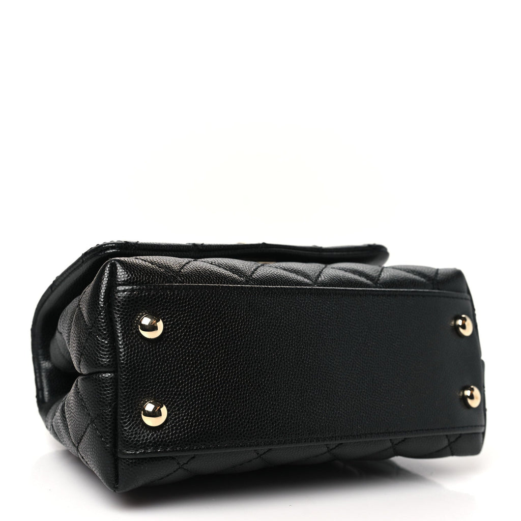 Caviar Lizard Embossed Quilted Extra Mini Coco Handle Flap Black