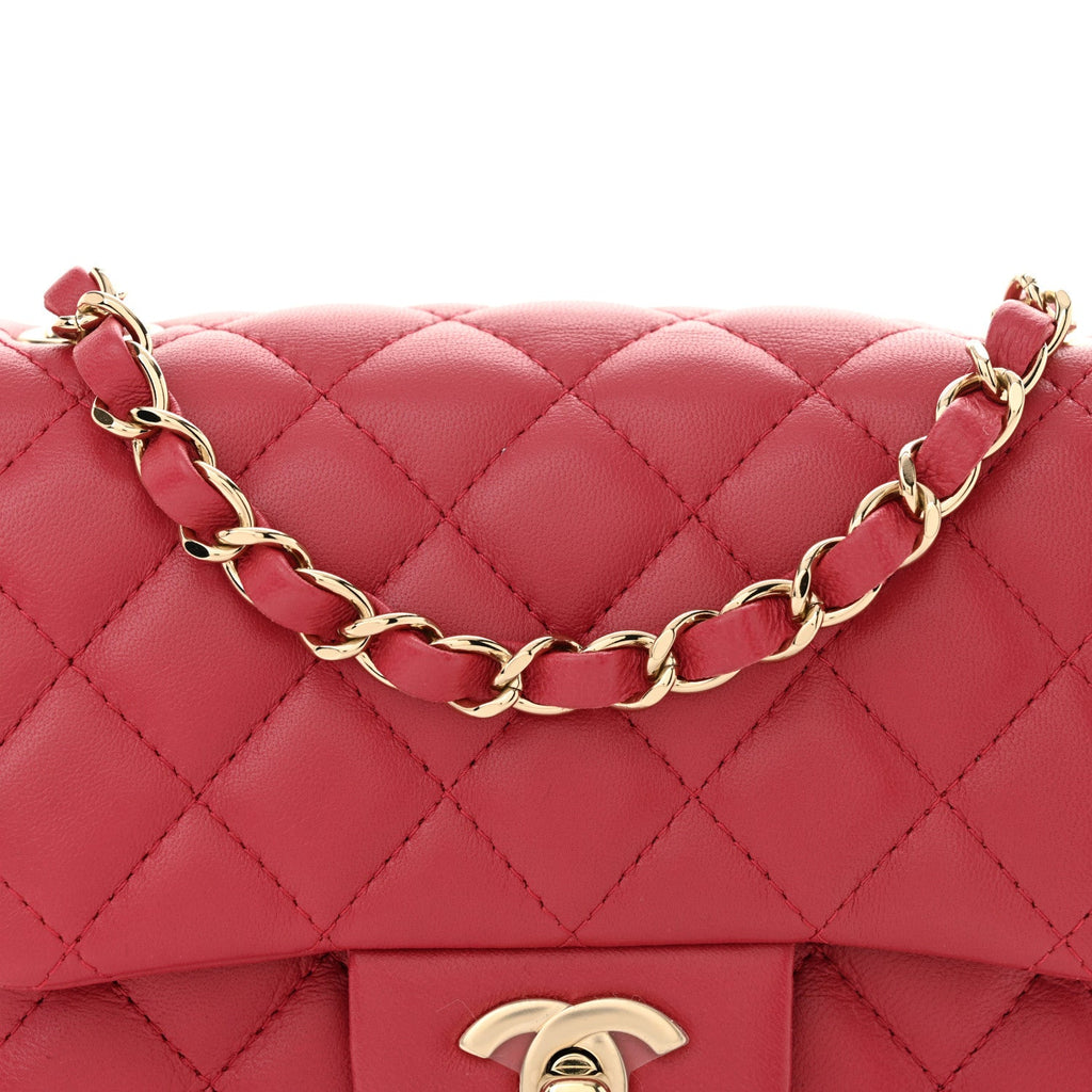Lambskin Quilted Mini Square Flap Dark Pink